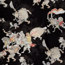 Furoshiki Yokai Museum - Noir -Style Japonais Boutique HandkerchiefYokaiZukushiHyakkiYakoBlackYattaJapan1