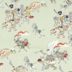 Furoshiki Yokai Museum - Vert Clair -Style Japonais Boutique HandkerchiefYokaiZukushiHyakkiYakoGreenYattaJapan1