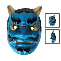 Masque Papier Mâché Oni Bleu