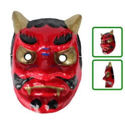 Masque Papier Mâché Oni Rouge